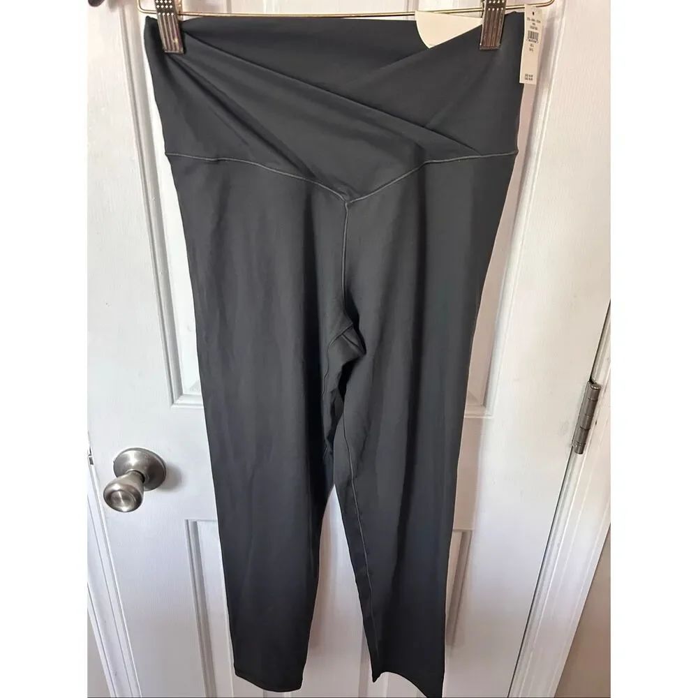 Aerie high rise crisscross band gray large workout pants tights 7/8 leggings NEW